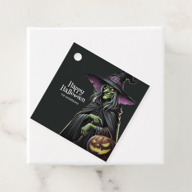 Schwarze Beängstigende Hexe Halloween Geschenkanhänger (Beispiel)