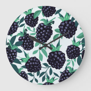 Schwarze Beere Tropisch: Frucht-Nahtlosmuster Große Wanduhr