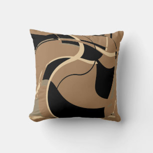 Schwarze Beige auf Tan Swirbeln Abstrakte Art MCM  Kissen