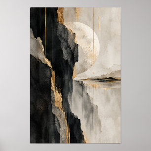 Schwarze Beige Gold Horizont Abstrakte Wandkunst Poster