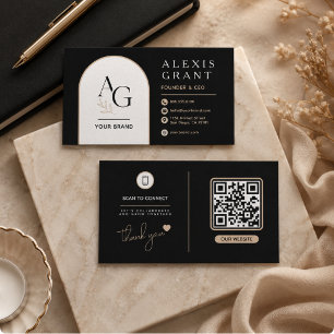 Schwarze Beige Luxus-QR-Branding Visitenkarte