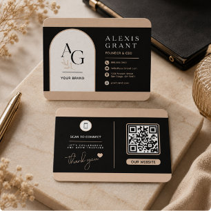 Schwarze Beige Luxus-QR-Branding-Visitenkarte Quadratische Visitenkarte