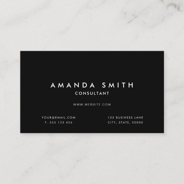 Schwarze Berufliche moderne Minimal Business Card Visitenkarte (Vorderseite)