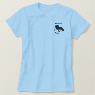 Schwarze bestickte Isländische Besticktes T-Shirt