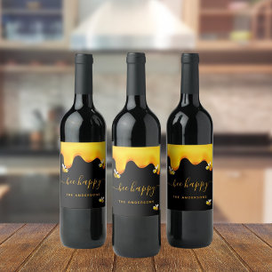 Schwarze Biene glückliche Hummeln süßer Honig Mono Weinetikett