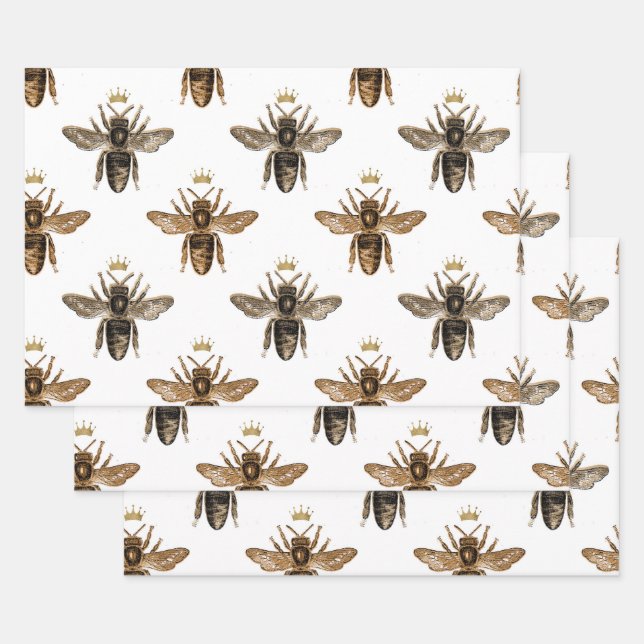 Schwarze Bienen auf Weiß Geschenkpapier Set (Set)