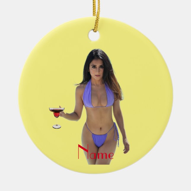 Schwarze Bikini Schönheit Thunder_Cove Keramik Ornament (Vorne)