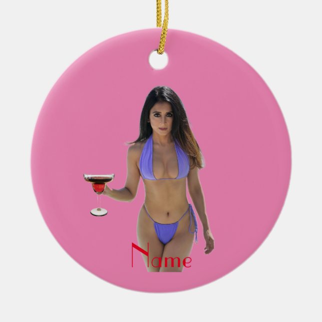 Schwarze Bikini Schönheit Thunder_Cove Keramik Ornament (Vorne)