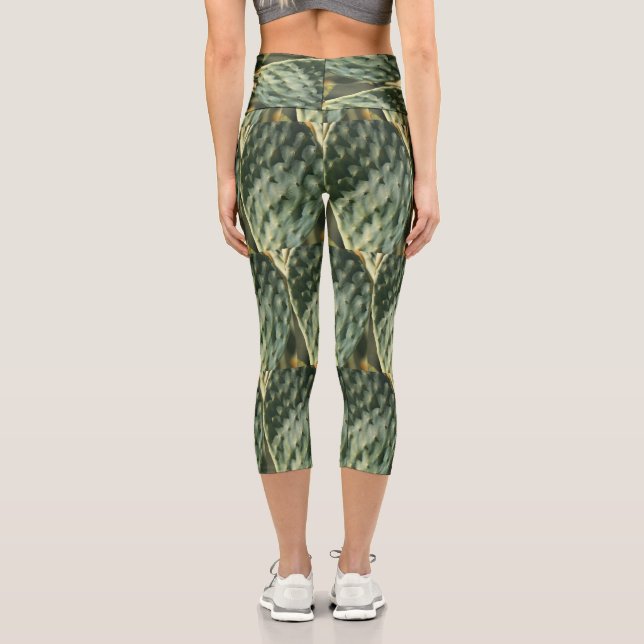 Schwarze Birne Textur hellgrün Capri Leggings (Rückseite)