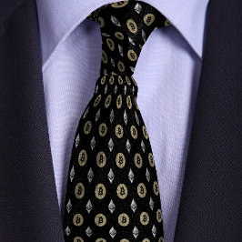 Schwarze Bitcoin Ethereum Krypto-Symbole Krawatte