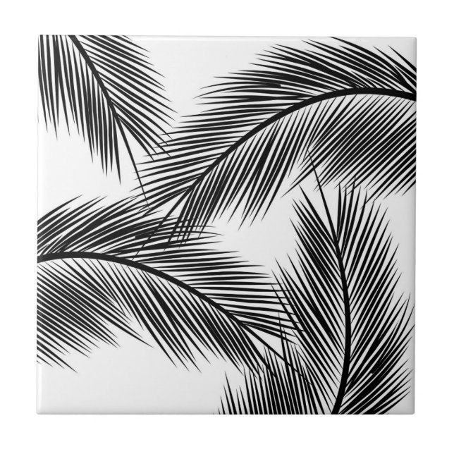 Schwarze Blätter auf weißem Hintergrund Fliese (Vorderseite)