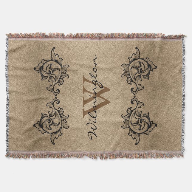 Schwarze Blätter Imitate Burlap - Familienname Decke (Vorderseite)