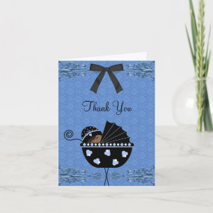 Schwarze Blaue Damast-Baby-Shower-Dankeskarten Dankeskarte