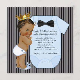 Schwarze blaue ethnische Prinz-Baby-Party Goldkron Einladung