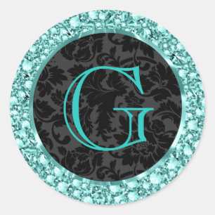 Schwarze & Blaue-G funkelnde Diamant-Monogramme Runder Aufkleber