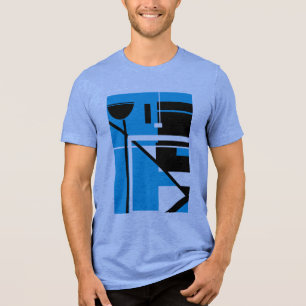 Schwarze blaue MCM-inspirierte geometrische Formen Tri-Blend Shirt