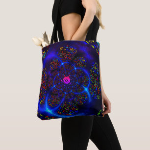 Schwarze Blaue Neon-Kosmik-Fraktal-Kunst Tasche