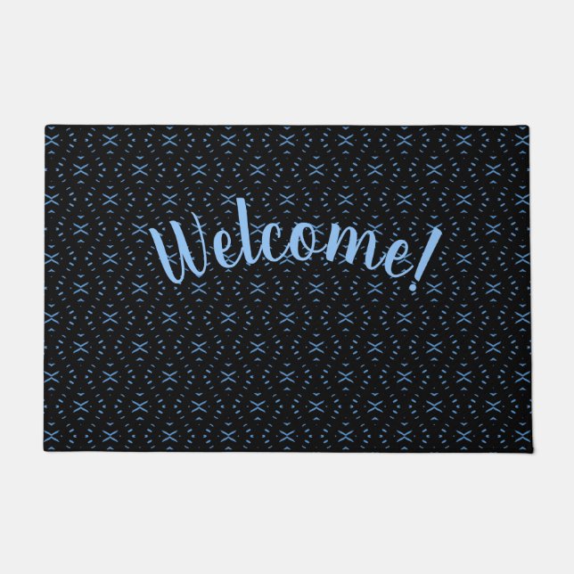 Schwarze & Blaue Stammes- Boho Personalisierte Fuß Fußmatte (Vorderseite)