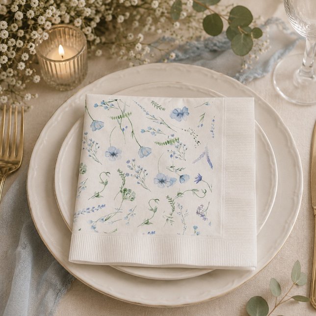 Schwarze Blaue Wildblumen-Hochzeitsfeier Serviette (Von Creator hochgeladen)