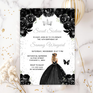 Schwarze blonde Haarprinzessin Sweet Sixteen Einladung