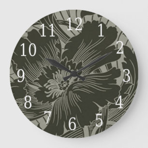 Schwarze Blume Art Round Clock Große Wanduhr