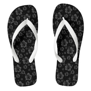 Schwarze Blume - Illustration auf schwarzem Hinter Flip Flops