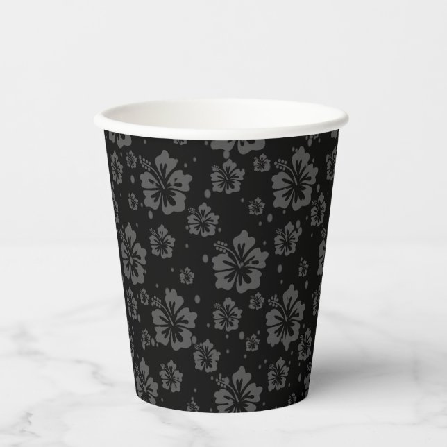 Schwarze Blume - Illustration auf schwarzem Hinter Pappbecher (Vorderseite)