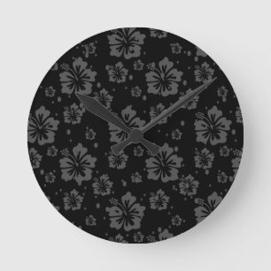 Schwarze Blume - Illustration auf schwarzem Hinter Runde Wanduhr