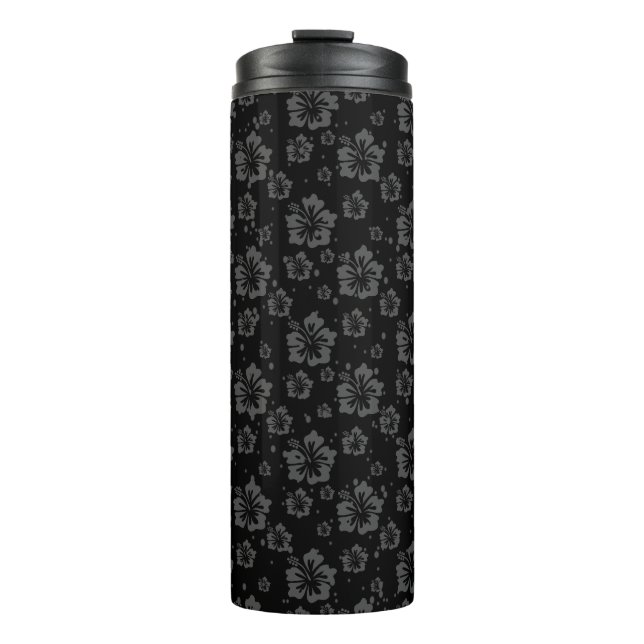 Schwarze Blume - Illustration auf schwarzem Hinter Thermosbecher (Vorderseite)