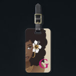 Schwarze Blume in der Haare, Monogramm, Rosa und B Gepäckanhänger<br><div class="desc">Dieses Gepäckanhänger-Design zeichnet sich durch eine natürliche Schönheit aus: frisch braunes Afro,  geschichtete Halsketten und goldene Kapuzen auf beigem Hintergrund mit dem Original auf der Vorderseite. Die Rückseite ist von natürlicher Schönheit mit brauner,  geschichteter Kette und goldenen Kapuzen auf magentafarbenem Hintergrund. Sichere Reisen!</div>