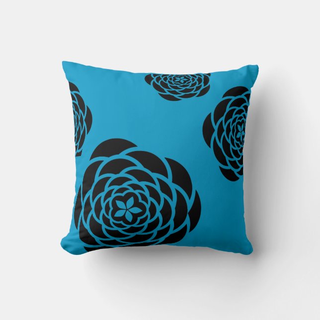 Schwarze Blume in der Hintergrundfarbe Ihrer Wahl Kissen (Vorderseite)