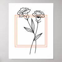 Schwarze Blume Kontur mit Peach Frame Art