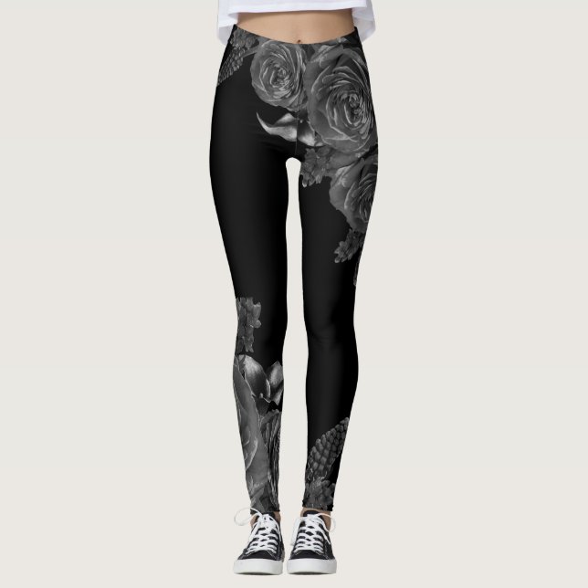 Schwarze Blume Leggings (Vorderseite)