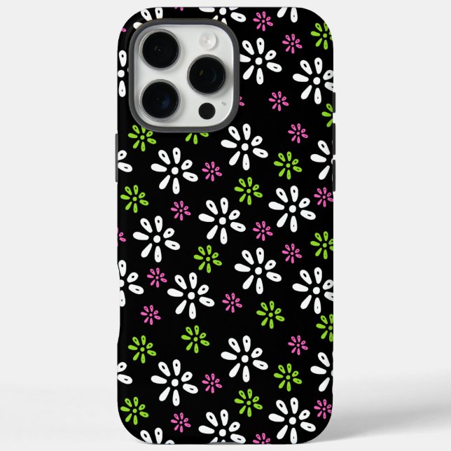 Schwarze Blume Muster iPhone 16 Pro Max Fall Hülle (Rückseite)