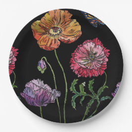 Schwarze Blume Muster Papierplatte Party-Platte Pappteller