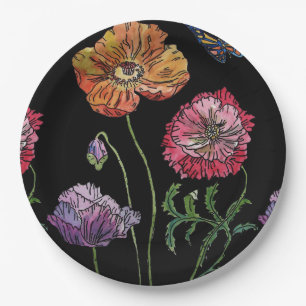Schwarze Blume Muster Papierplatte Party-Platte Pappteller