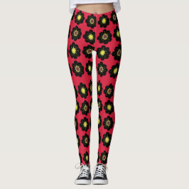 Schwarze Blume Roter Hintergrund Skandinavische Bl Leggings