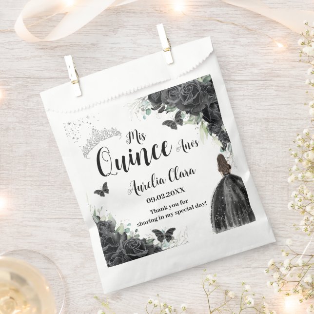 Schwarze Blume Schmetterlinge Girl Dress Quinceane Geschenktütchen (Ausgeschnitten)