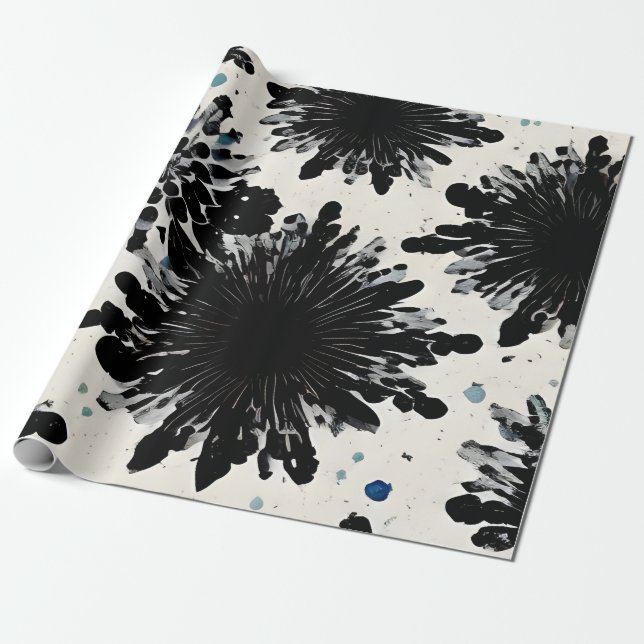 Schwarze Blume Tinte: Cooles abstraktes Design Geschenkpapier (Ungerollt)