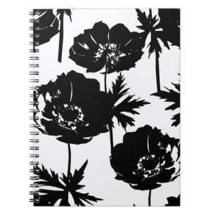 Schwarze Blume, weiß, monochrom Notizblock