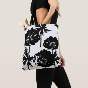 Schwarze Blume, weiß, monochrom Tasche
