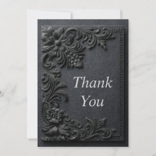 Schwarze Blumen auf schwarzer Papier-Dankeskarten Einladung