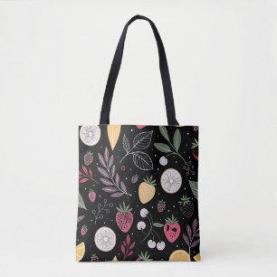 „Schwarze Blumen-Frucht-Muster-Tasche“ Tasche