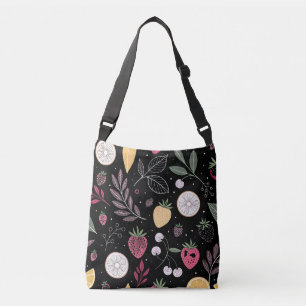 „Schwarze Blumen-Frucht-Muster-Tasche“ Tragetaschen Mit Langen Trägern
