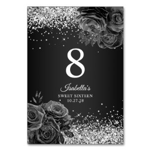 Schwarze Blumen Glamour Silber Glitter Sweet Sixte Tischnummer