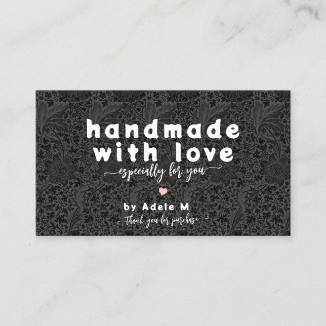 Schwarze Blumen Handmade Logo QR Code Danke Visitenkarte (Vorderseite)