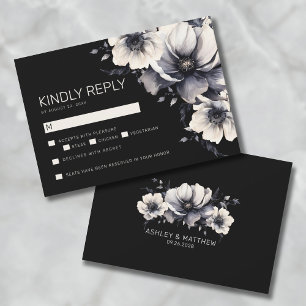 Schwarze Blumen Hochzeit RSVP Mitteilungskarte