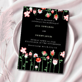 Schwarze Blumen Hochzeits Einladung