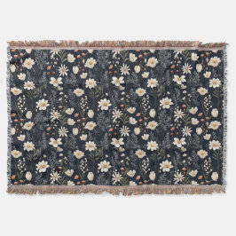 Schwarze Blumen mit Beige und Orange Decke