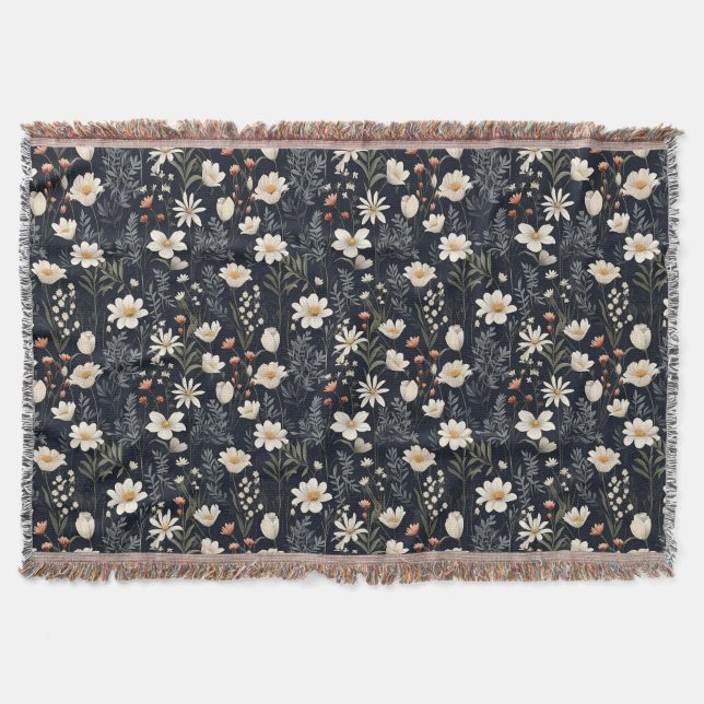 Schwarze Blumen mit Beige und Orange Decke (Vorderseite)